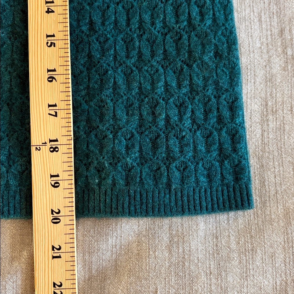 Garnet Hill Cashmere Blouson Sleeve Square Neck Pointelle Teal Sweater - Picture 8 of 11